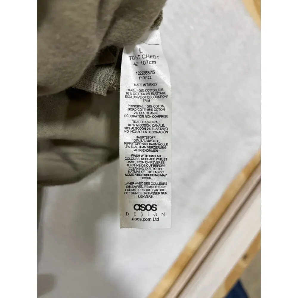 ASOS DESIGN Olive Green Zip Jacket Minimalist Utility Bomber‎ Mens L Normcore